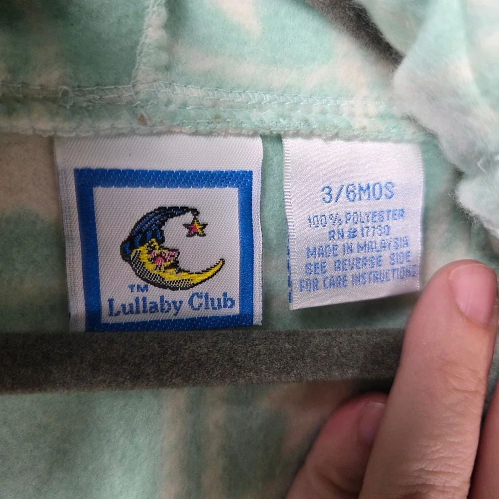 Vintage Lullaby Club Baby Fleece Bunting 3-6M Mint Plaid Stars Hooded Snowsuit